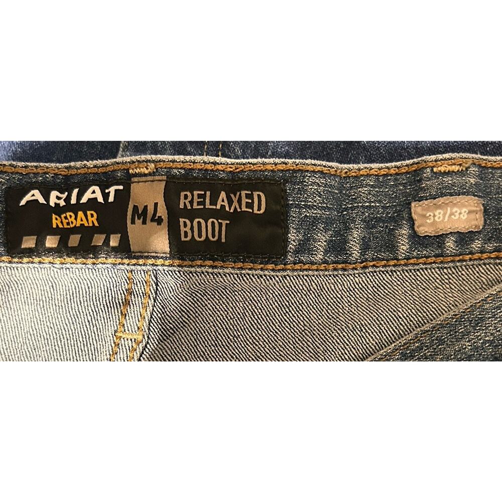 Ariat Rebar M4 Relaxed Boot Cut Jeans Mens 38x38 Blue Medium Wash Denim Work - Picture 3 of 7